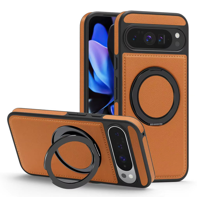 Google Pixel 11 Pro Leather Ring Case with 360° Stand