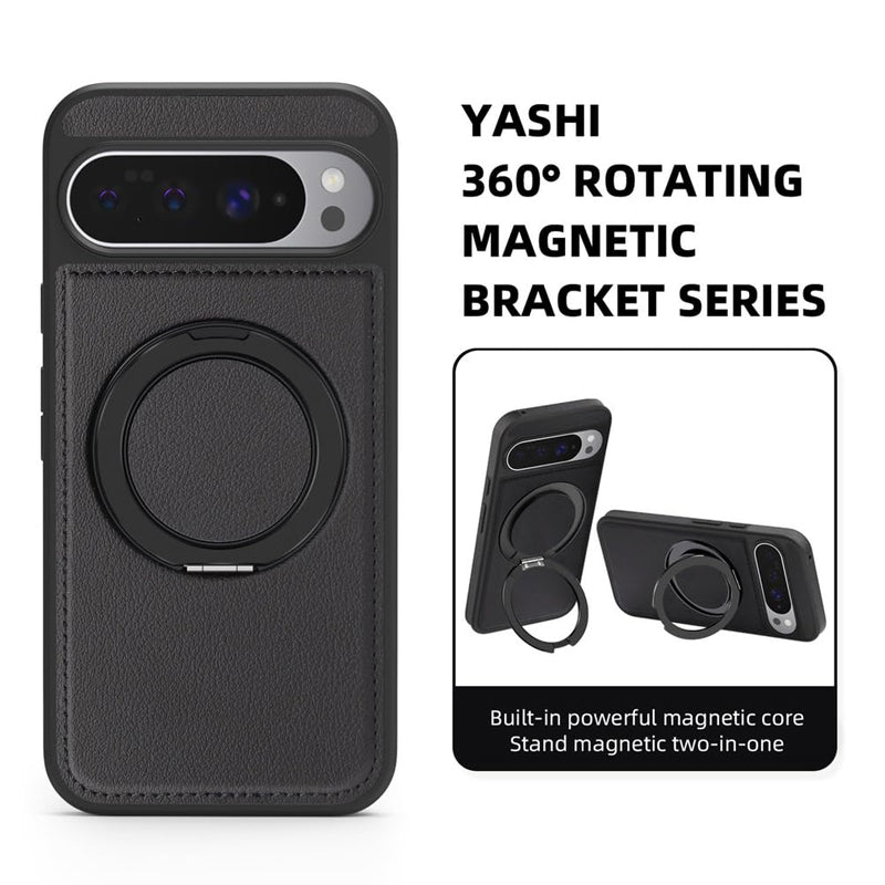Google Pixel 9 Pro XL Leather Ring Case with 360° Stand