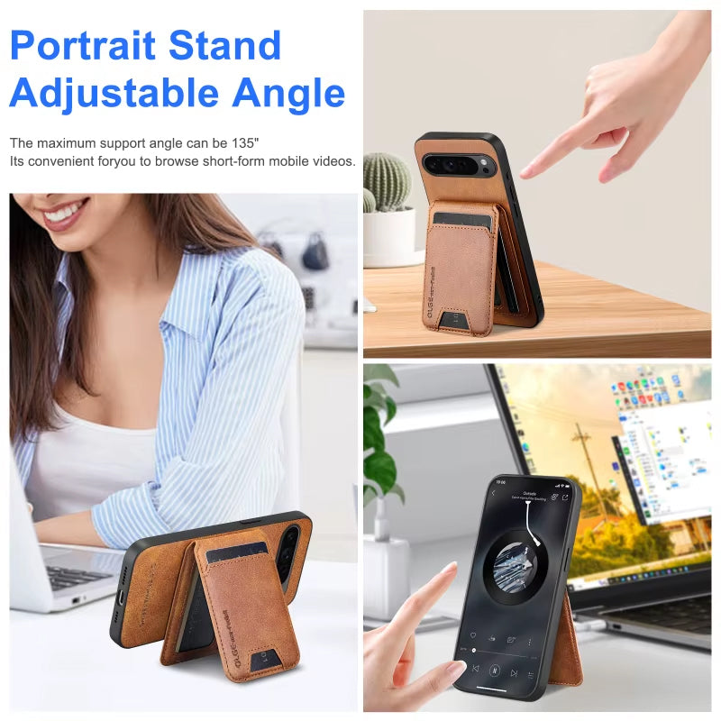 Google Pixel 9 Pro XL MagSafe Wallet Stand 2-in-1 Leather Case