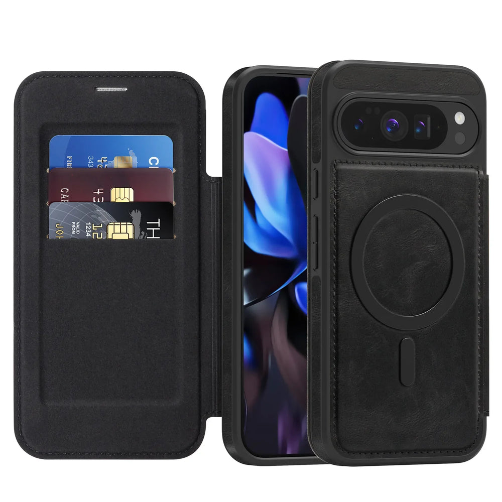 Google Pixel 10 Pro Magnetic Flip Wallet Case with Card Slots