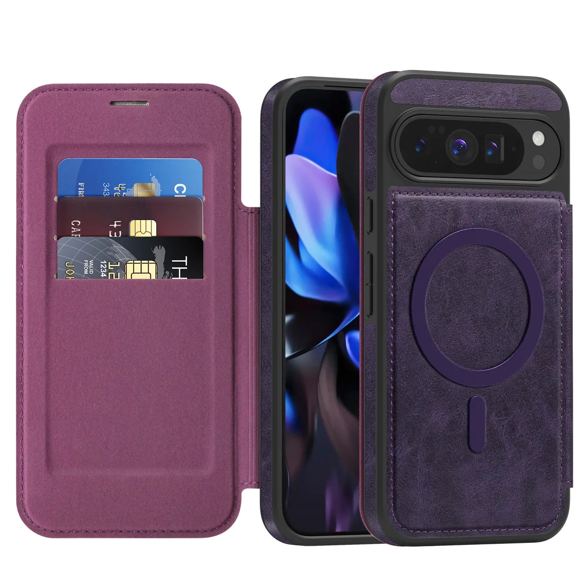 Google Pixel 10 Pro Magnetic Flip Wallet Case with Card Slots