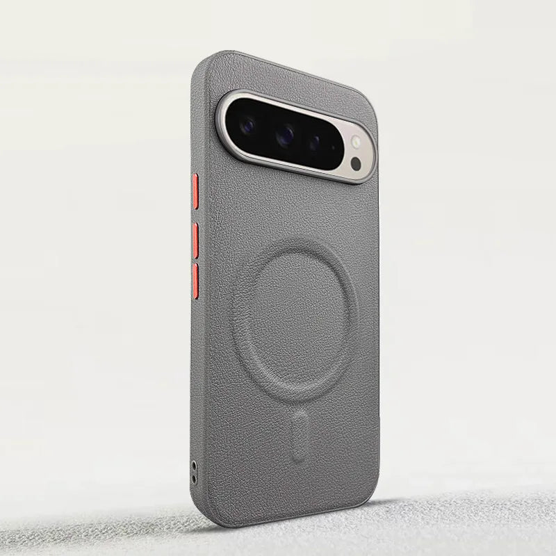 Google Pixel 10 Pro Magnetic Plain Leather Protective Shell Case