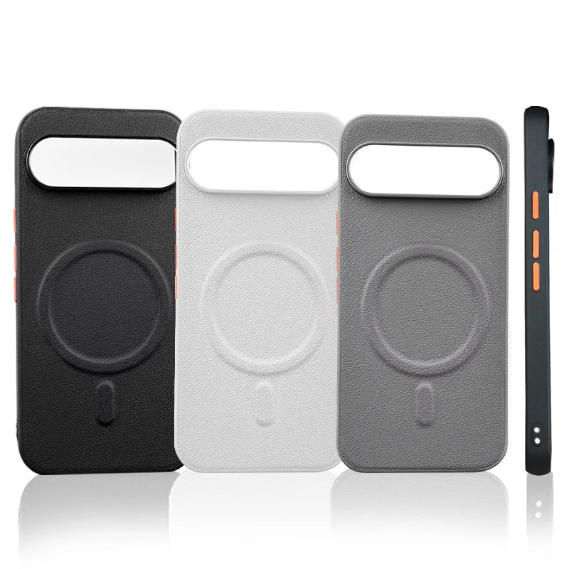Google Pixel 11 Pro Magnetic Plain Leather Protective Shell Case