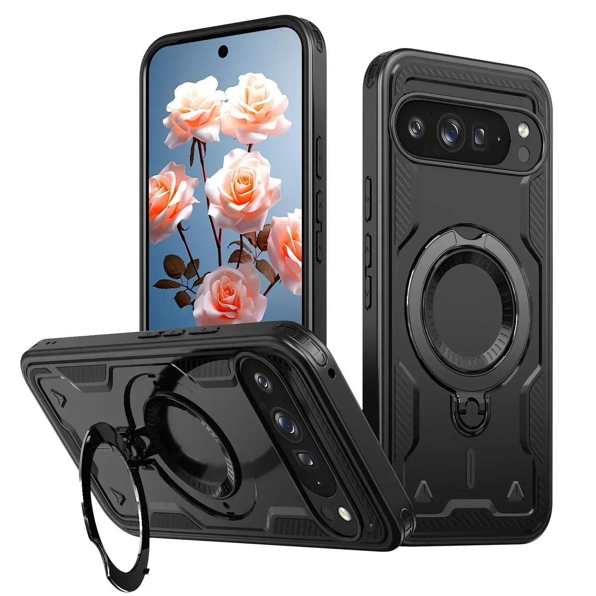 Google Pixel 10 Pro XL Armor Case with 360° Ring Stand & Magnetic