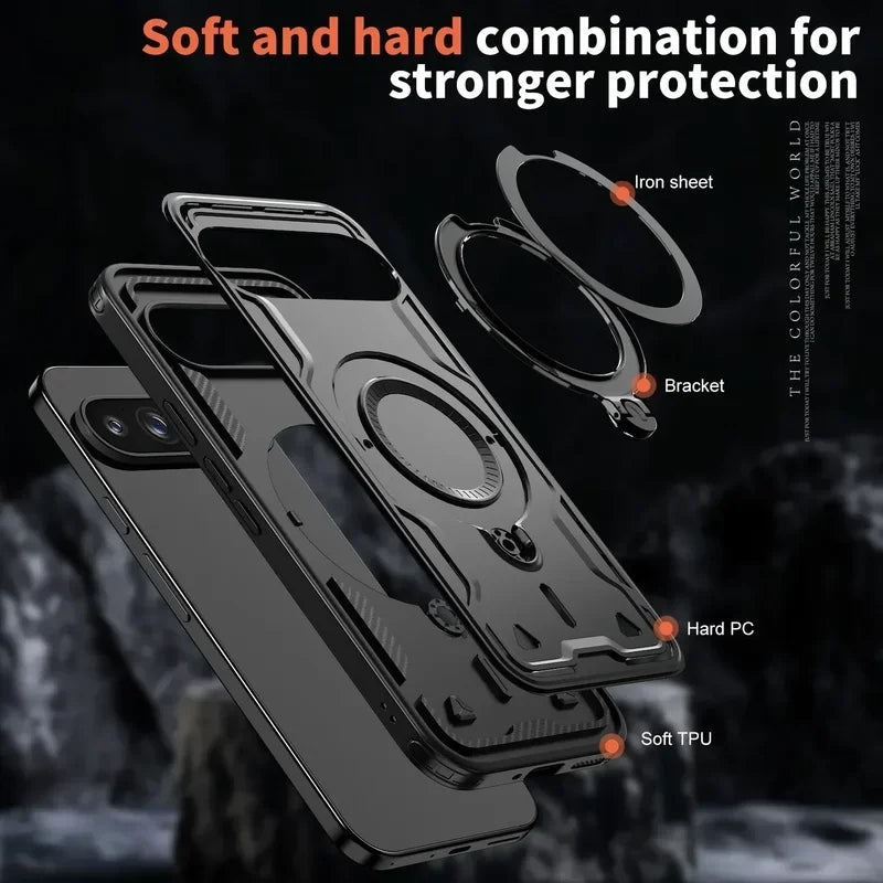 Google Pixel 10 Pro XL Armor Case with 360° Ring Stand & Magnetic