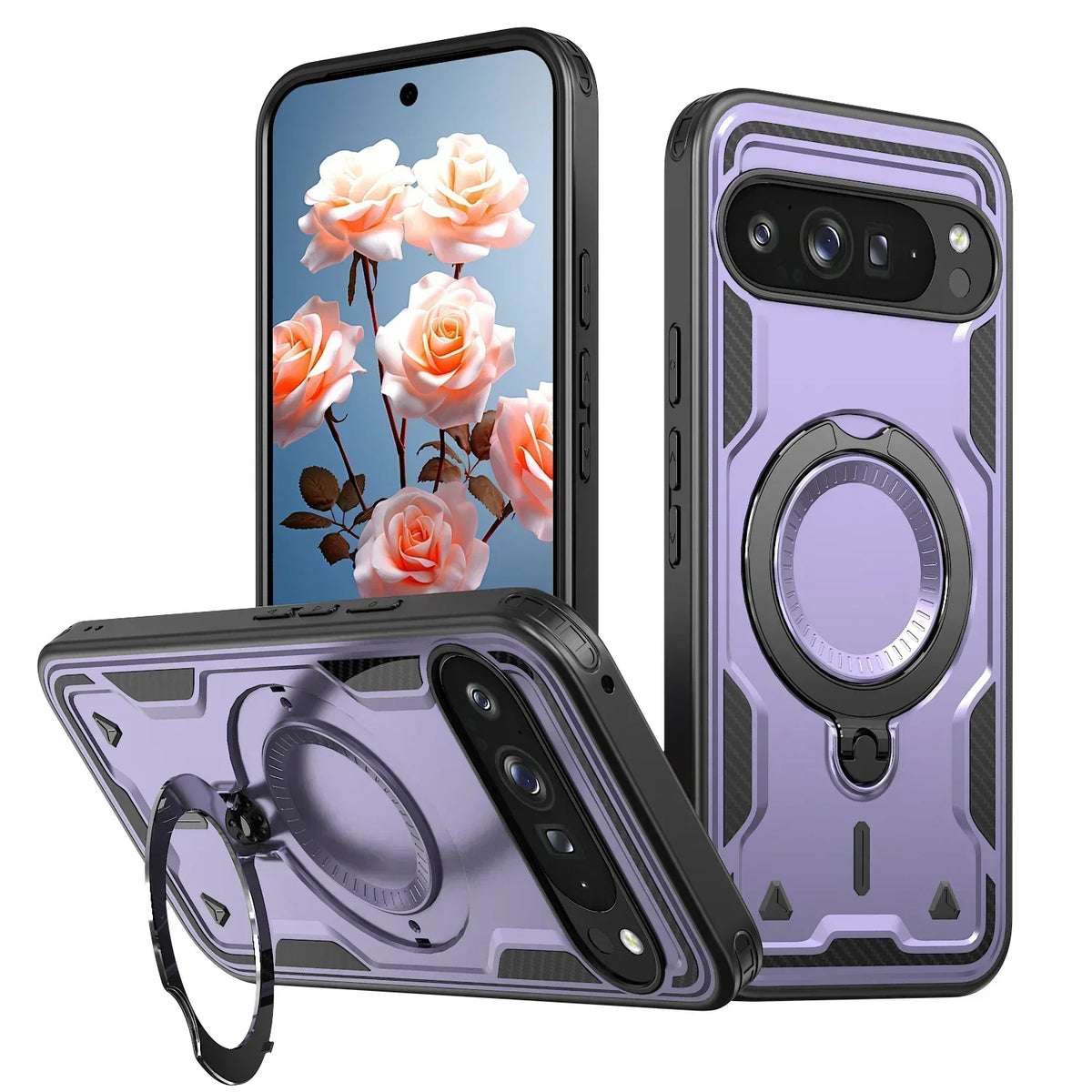 Google Pixel 10 Pro XL Armor Case with 360° Ring Stand & Magnetic