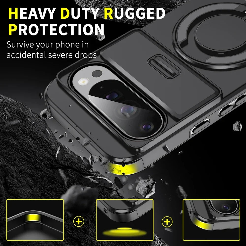 Google Pixel 9a Magnetic Ring Armor Case with Kickstand