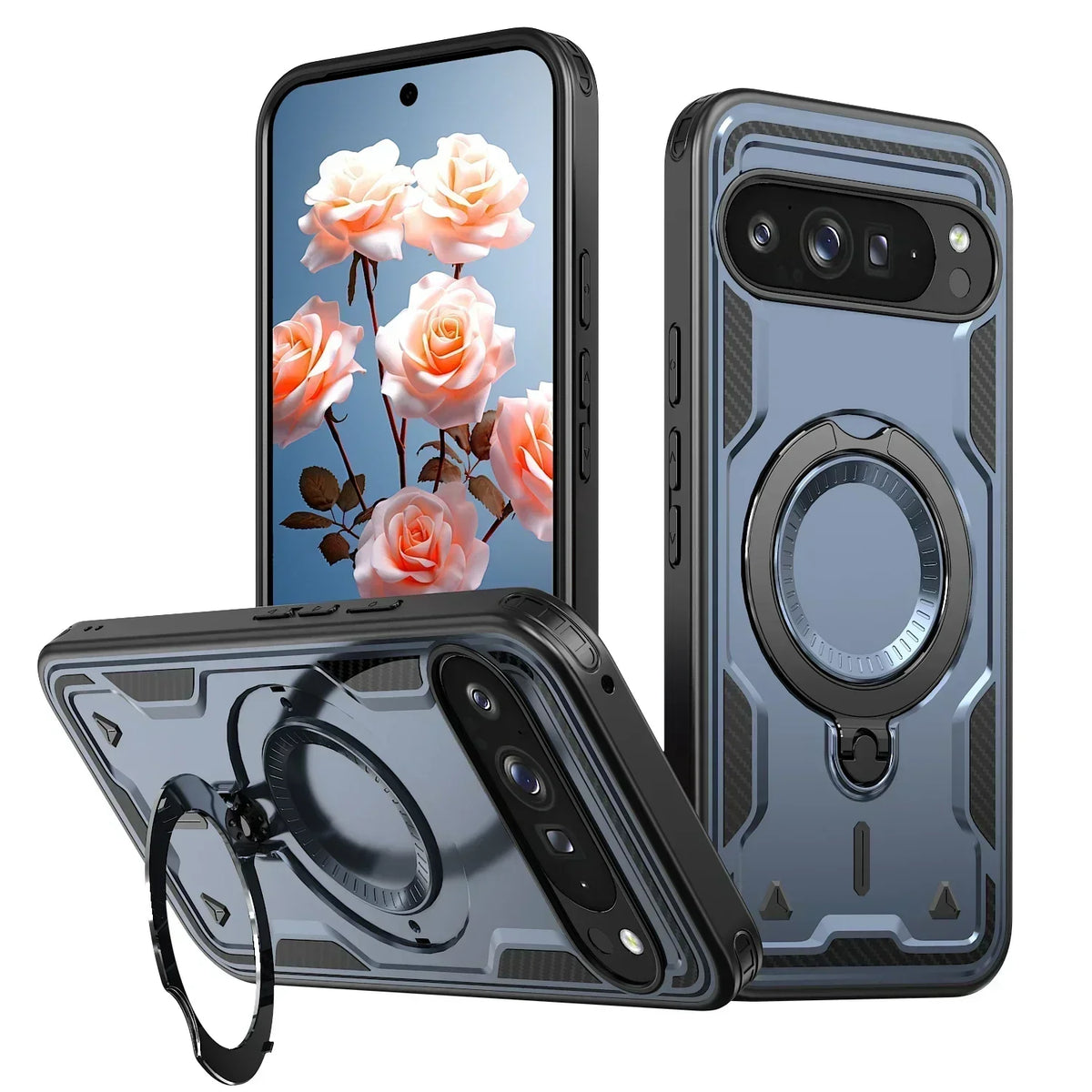 Google Pixel 10 Pro XL Armor Case with 360° Ring Stand & Magnetic