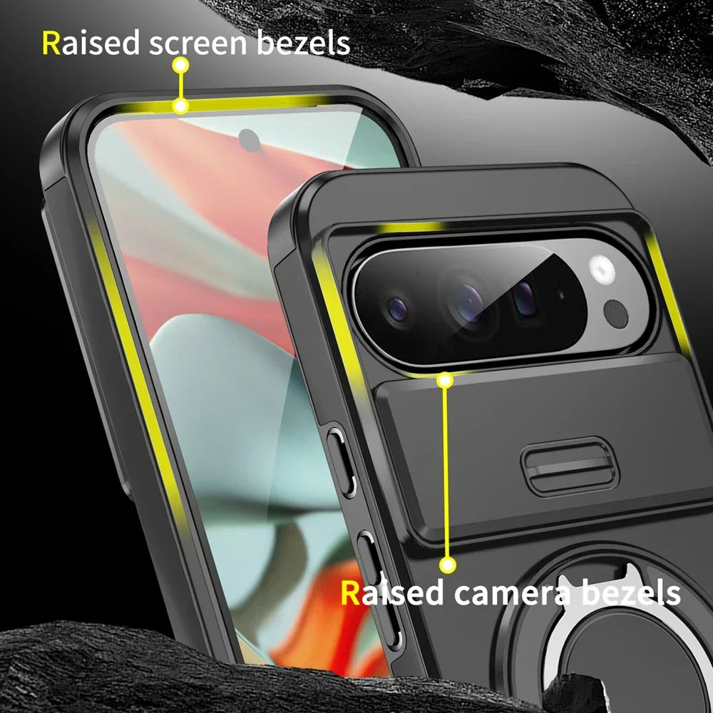Google Pixel 9 Pro Magnetic Ring Armor Case with Kickstand