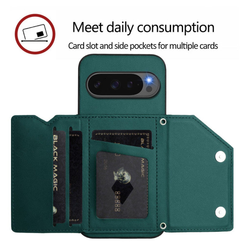 Google Pixel 9 Pro XL Multi-Card Wallet Stand Wrist Strap Case
