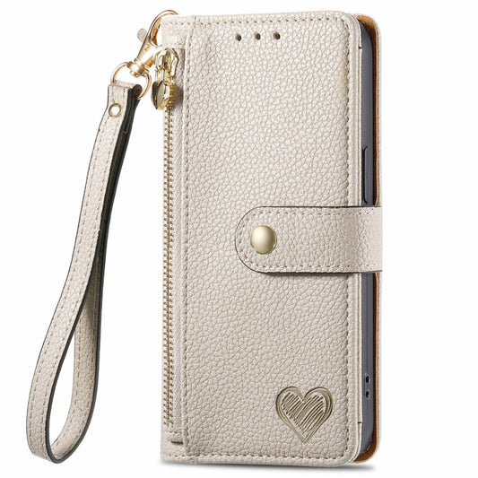 RFID Heart Print Zipper Wallet Wrist Strap