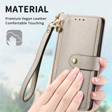 Google Pixel 8 RFID Heart Print Zipper Wallet Wrist Strap
