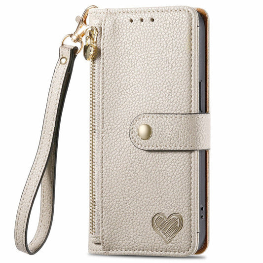 RFID Heart Print Zipper Wallet Wrist Strap
