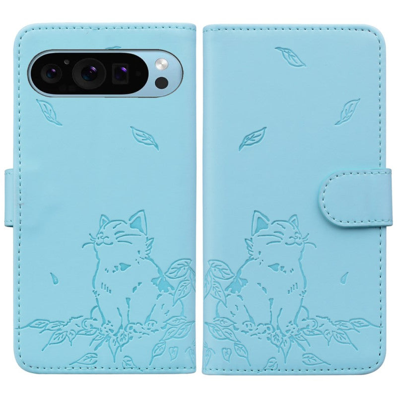 Google Pixel 8 Cute Cat Print Wallet Wrist Strap Case