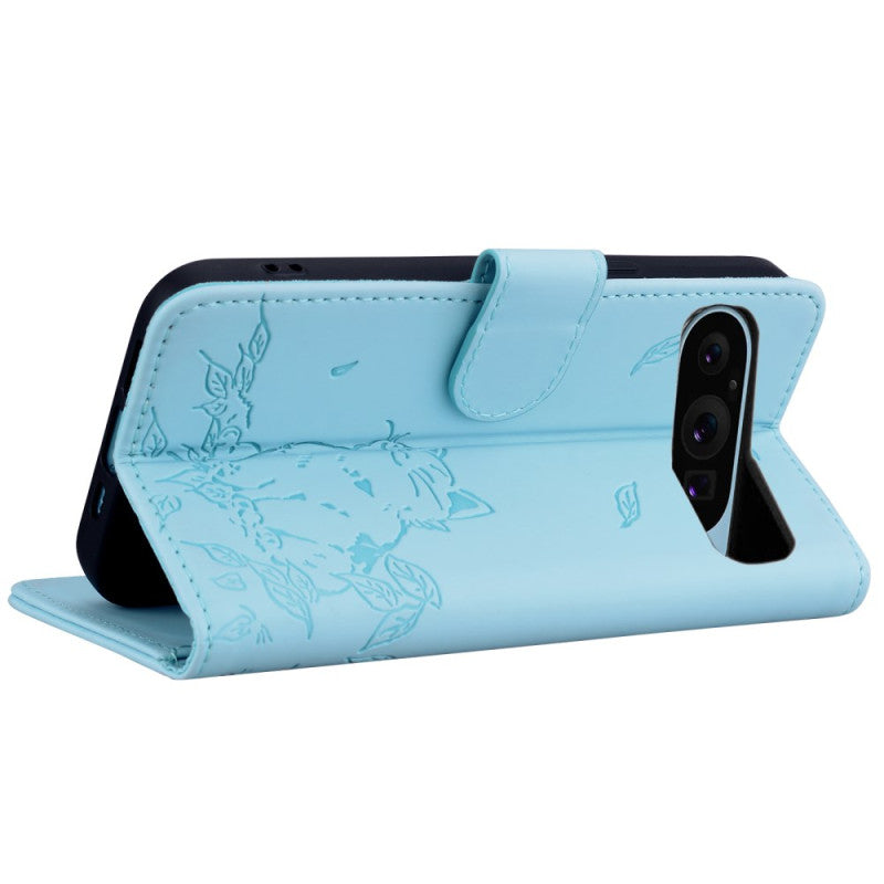 Google Pixel 8a Cute Cat Print Wallet Wrist Strap Case