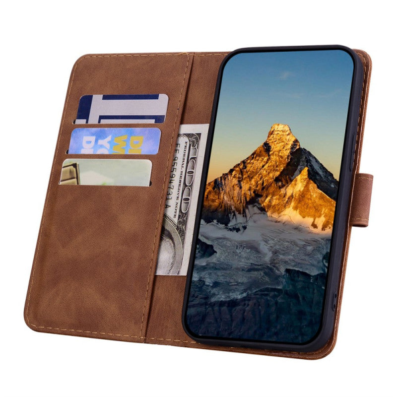 Elegant Flower Print Calfskin Wallet Case