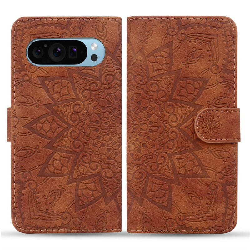 Google Pixel 8 Elegant Flower Print Calfskin Wallet Case