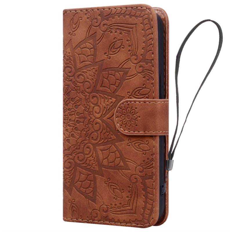 Elegant Flower Print Calfskin Wallet Case