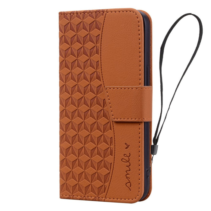 Diamond Pattern Smile Heart Wallet Case