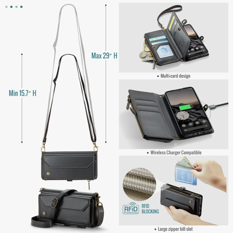 10-Slot Crossbody Wallet RFID Protection