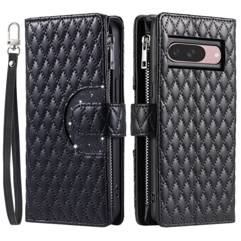 Google Pixel 9 Pro XL Glitter Diamond Zipper Wallet Wrist Strap