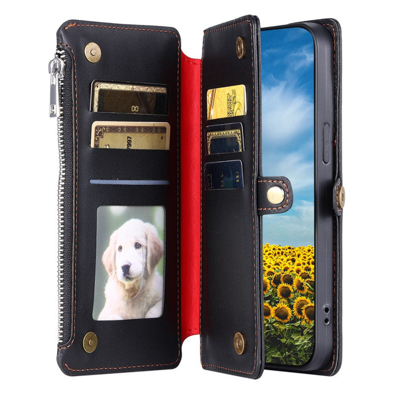 8-Slot Zipper Wallet Wrist Strap Case