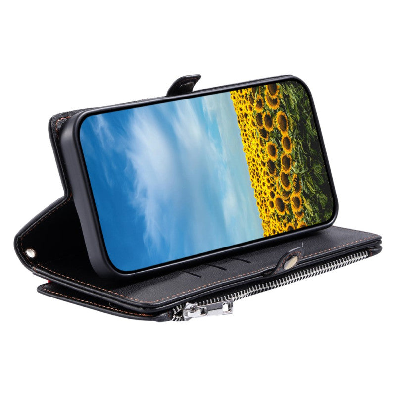 8-Slot Zipper Wallet Wrist Strap Case