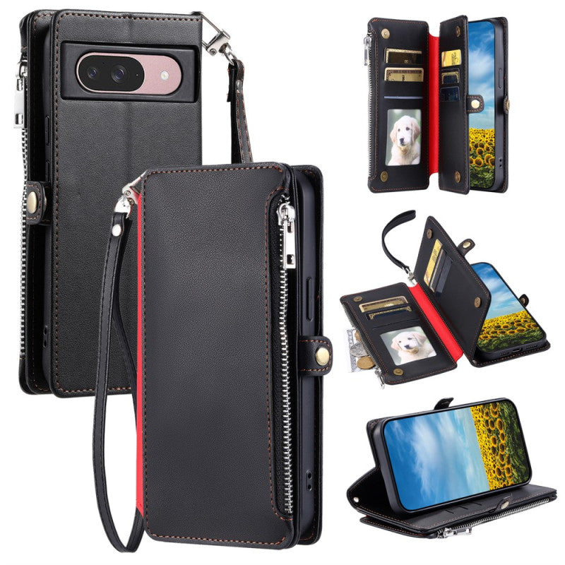 Google Pixel 9 Pro XL 8-Slot Zipper Wallet Wrist Strap Case