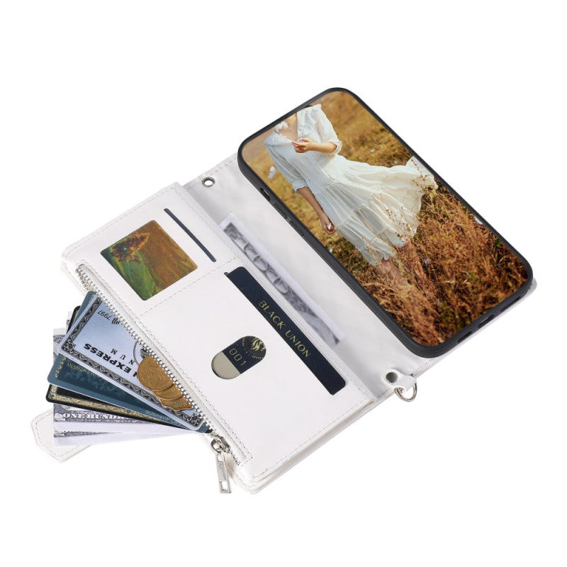 Google Pixel 8 Diamond Stitch Zipper Wallet Wrist Strap