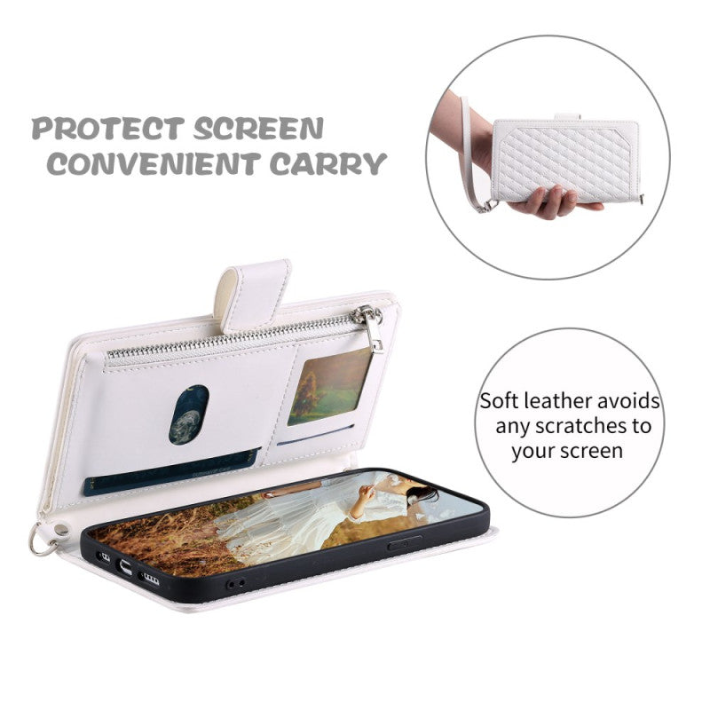 Diamond Stitch Zipper Wallet Wrist Strap