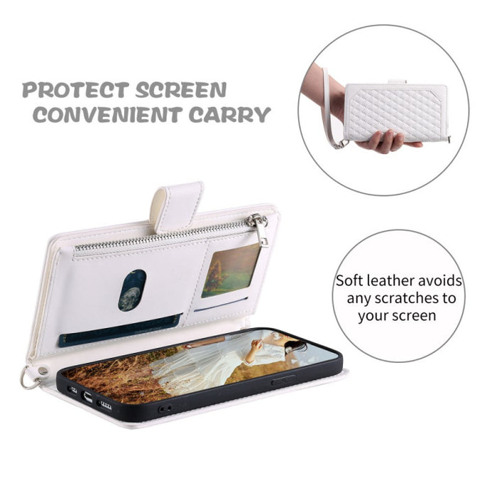 Diamond Stitch Zipper Wallet Wrist Strap