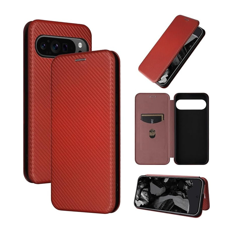 Google Pixel 10 Slim Carbon Fiber Flip Wallet Case Cover