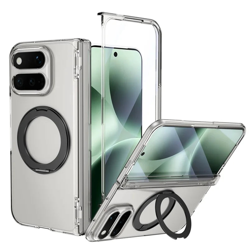 Pixel 11 Pro Fold Clear Case with Rotatable Kickstand and Hinge
